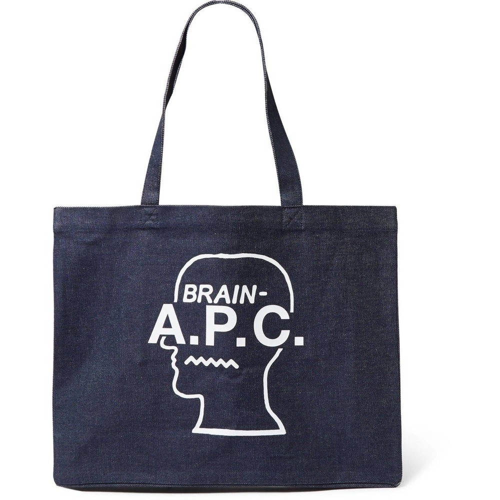 A.P.C. × Brain Dead logo head shopping bag denim blue / white APC